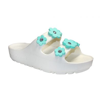 Шльопанці ЕВА жіночі Jose Amorales 118259 Білі з бірюзовими квітками